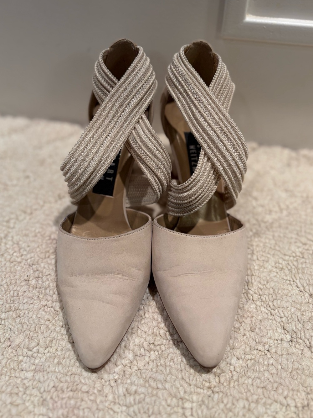 Stuart Weitzman Ivory Pointed Toe Criss Cross Strap Heels Size 6